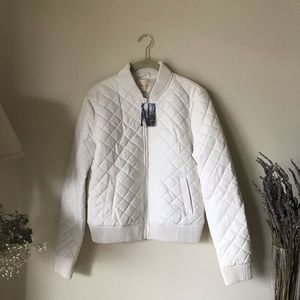 urban outfitters white quilted bomber jacket sizeL